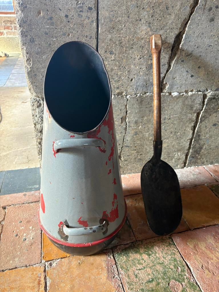 Vintage kolenemmer met schep - Authentieke set, Ophalen of Verzenden