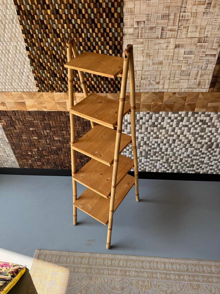 Dubbele trap van Bamboe met Plankjes, Ophalen, Met plank(en), Gebruikt, 50 tot 100 cm