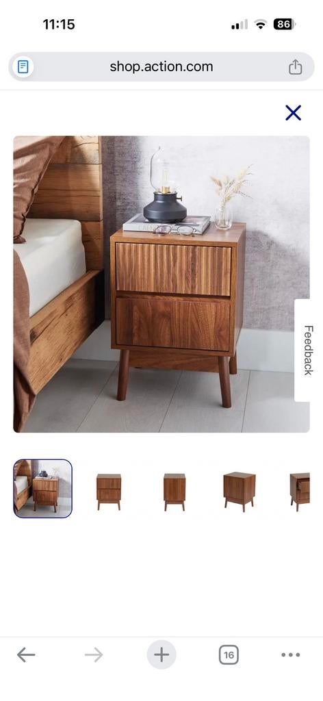 2x NIEUW Action donker houten nachtkastje (55cm hoog), Ophalen, Minder dan 45 cm, Nieuw, 55 tot 70 cm