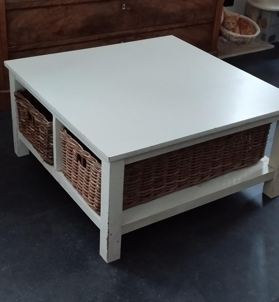 Landelijke witte houten salontafel Trendhopper, Ophalen, 100 tot 150 cm, 50 tot 100 cm, Minder dan 50 cm