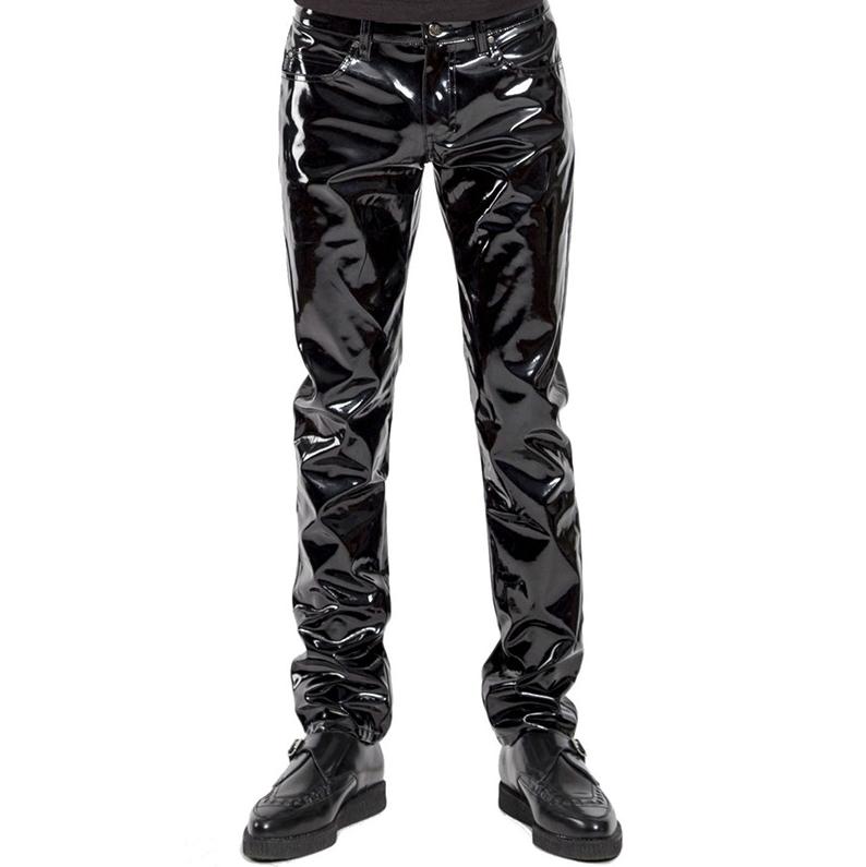 Heren zwarte glimmende kunst leren broek wetlook latex look, Verzenden, Nieuw, Overige maten, Zwart
