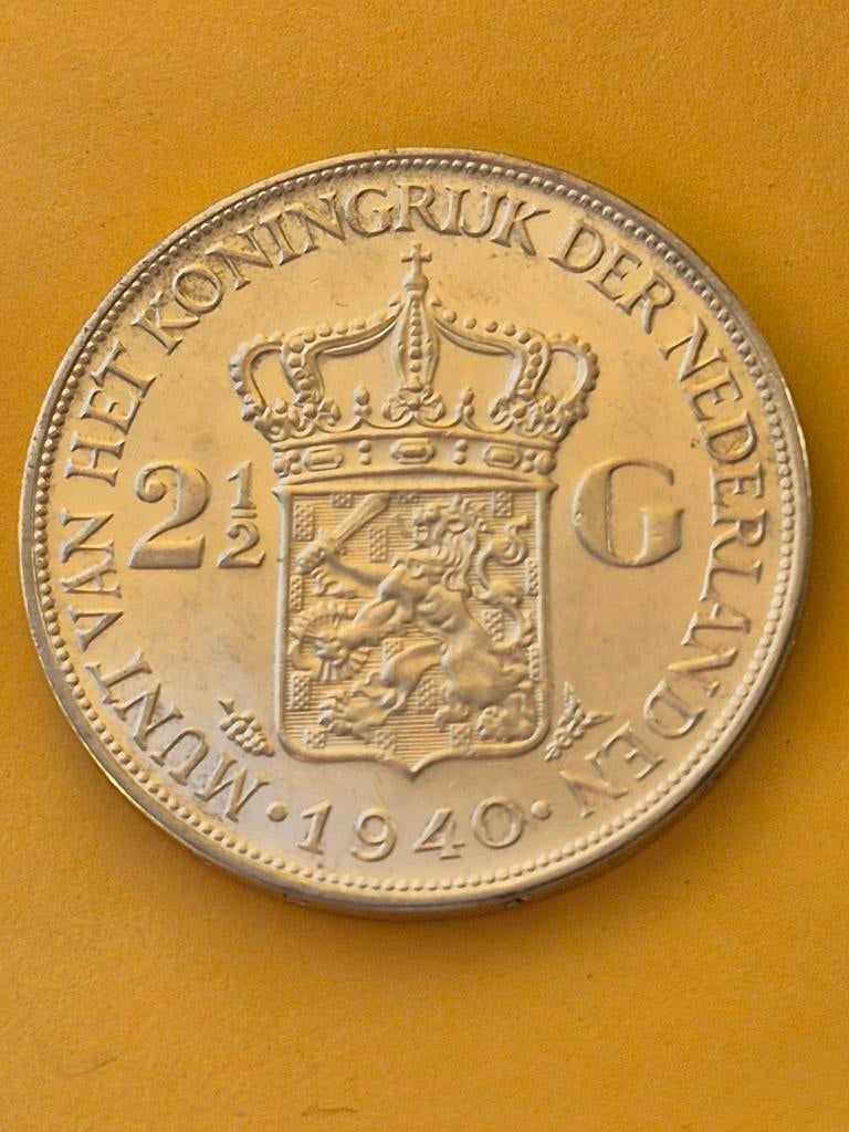 2,5 Gulden Rijksdaalder 1940 UNC Schitterend Wilhelmina, Zilver, Ophalen of Verzenden, Koningin Wilhelmina, Losse munt