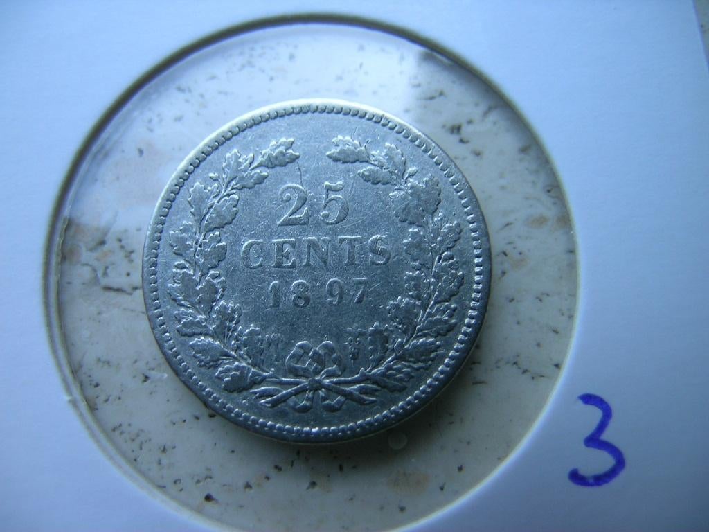 Kwartje 1897 (nr 3), Ophalen of Verzenden, Koningin Wilhelmina, 25 cent, Losse munt