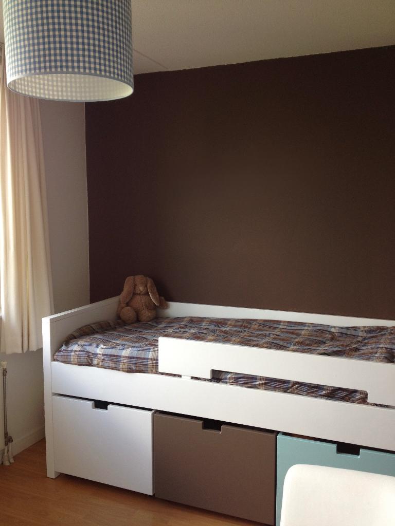 Bed 90x200  met opbergbakken, trap en valhek., Ophalen, 85 tot 100 cm, Gebruikt, 180 cm of meer