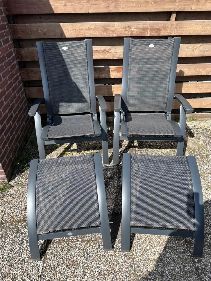2 Hartman Primo standenstoelen met hockers, Tuin en Terras, Tuinstoelen, Zo goed als nieuw, Aluminium, Inklapbaar, Verstelbaar