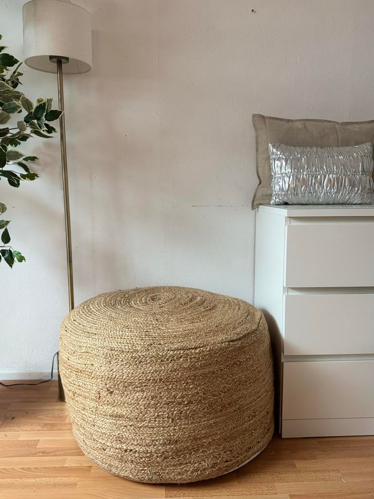 Loods 5 Poef Bohemian Japandi Stijl - Zo goed als nieuw, Ophalen, Zo goed als nieuw, Rond, Riet of Rotan
