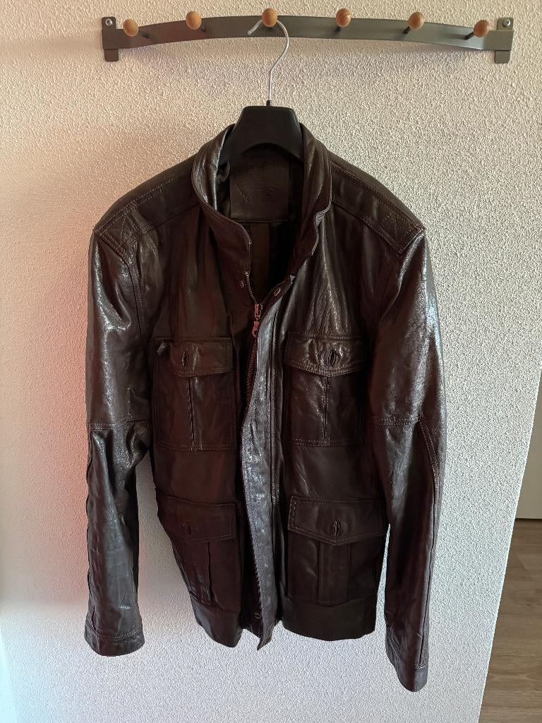 Te koop: NIEUW bruin leren jack, maat XL, met 3 binnenzakken, Ophalen of Verzenden, Nieuw, Maat 56/58 (XL), Bruin