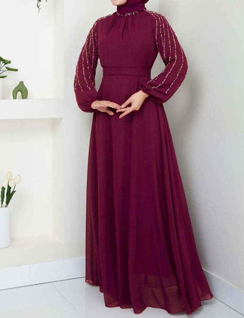 Abiye, feestjurk, avondjurk, galajurk  bordeaux maat 42/44, Kleding | Dames, Galajurk, Overige kleuren, Maat 42/44 (L), Ophalen of Verzenden