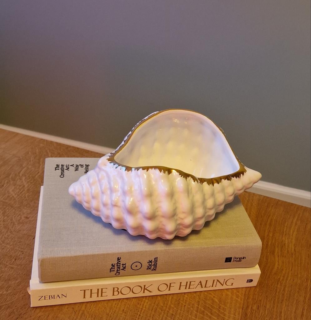 Schelp bloempot met gouden randje, Ophalen of Verzenden