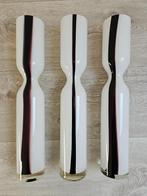 Set van drie moderne (melk)glazen vazen (wit-zwart/paars), Ophalen, Overige kleuren, Minder dan 50 cm, Glas