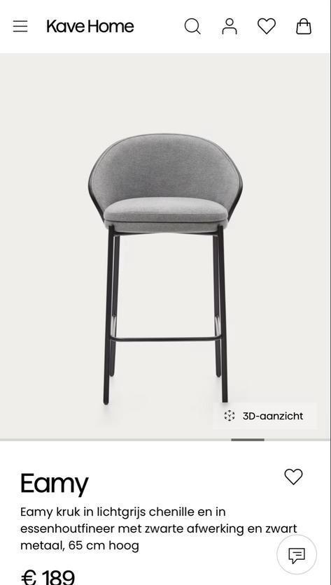 2x Kave Home Eamy Kruk / Barkruk - 65cm, Huis en Inrichting, Barkrukken, Zo goed als nieuw, 60 tot 90 cm, Hout, 1 kruk, Met voetsteun