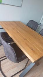 Eikenhouten eettafel + 4 stoelen (industrieel design), Huis en Inrichting, Tafels | Eettafels, Ophalen, 100 tot 150 cm, Eikenhout