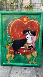 Kleurrijk schilderij: Hond op troon, Antiek en Kunst, Ophalen