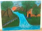 Schilderij: Waterval in het Landschap, Antiek en Kunst, Kunst | Schilderijen | Klassiek, Ophalen of Verzenden