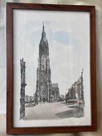 Delft Nieuwe Kerk Ets ? Schilderijtje Gesigneerd, Ophalen of Verzenden