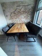 Mangohouten Eettafel met bank en stoelen, Antraciet, Ophalen, Zo goed als nieuw