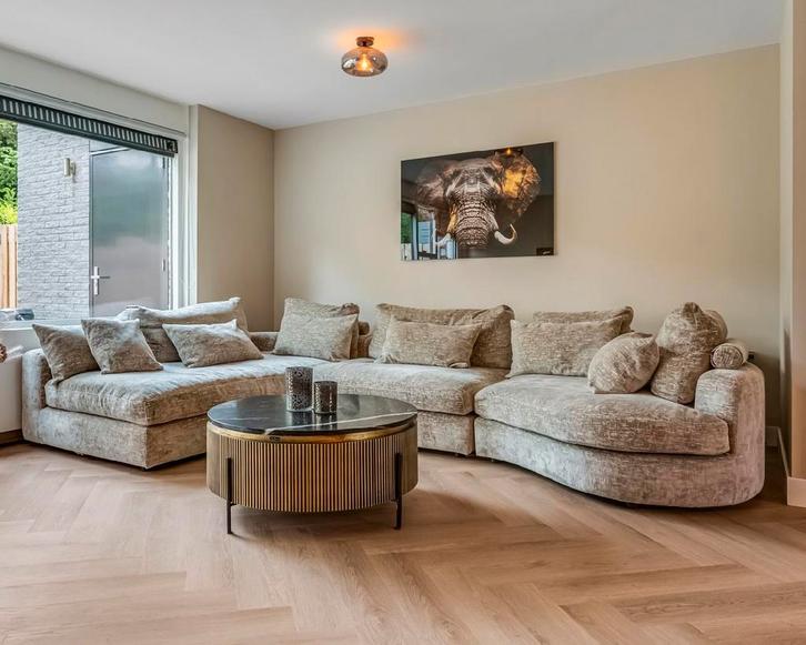 U-bank beige met patroon, Huis en Inrichting, Banken | Complete zithoeken, Zo goed als nieuw, Ophalen