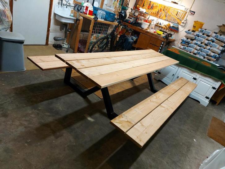 Picknickbank X-stalen frame, Tuin en Terras, Picknicktafels, Nieuw, Rechthoekig, Hout, Ophalen of Verzenden