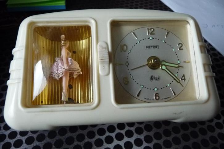 wekker antiek met reuge speeldoos en ballerina jaren 50, Antiek en Kunst, Antiek | Klokken, Ophalen of Verzenden