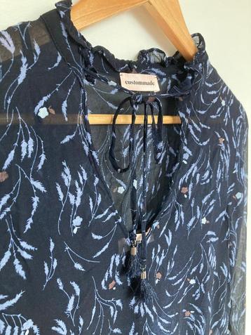 Custommade blauwe chiffon blouse met print maat xs/34 beschikbaar voor biedingen