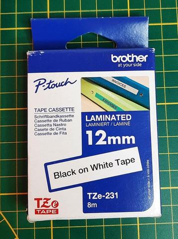 Brother TZe-231 Labeltape – 12mm Zwart op Wit, 8 meter beschikbaar voor biedingen