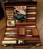 In Nieuw staat vintage backgammon met lederen koffer, Verzenden, Zo goed als nieuw