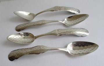 Antiek zilver 4x Biedermeier theelepel 12.5cm ~ 19e eeuw beschikbaar voor biedingen