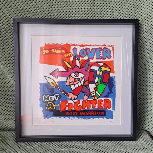 Zeefdruk "Je suis un Lover not a Fighter (Sexy Warrior)" – J, Antiek en Kunst, Kunst | Litho's en Zeefdrukken, Ophalen of Verzenden
