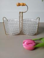 12 vintage brocante glazen onderzetters in houder, Ophalen of Verzenden, Zo goed als nieuw, Glas of Kopje