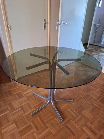 Vintage glazen eettafel space-age jaren 70 beschikbaar voor biedingen