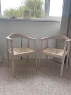 Houten eetkamer stoelen met gevlochten zitting, Huis en Inrichting, Stoelen, Ophalen, Gebruikt, Twee, Bruin