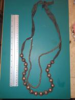 Vintage LBVYR Ketting met Bruine Lint, Sieraden, Tassen en Uiterlijk, Overige materialen, Bruin, Ophalen of Verzenden, Gebruikt