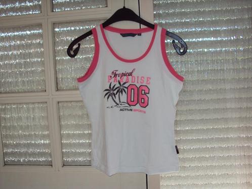 Goedkoop mouwloos wit roze stretch shirt ACTIVE SPORTS 164, Kinderen en Baby's, Kinderkleding | Maat 164, Gebruikt, Meisje, Shirt of Longsleeve