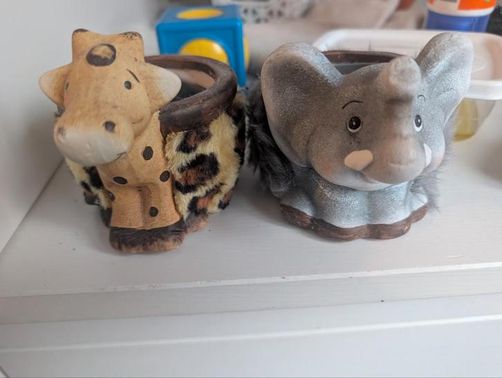 Mini Bloempotjes Giraf & Olifant - Jungle Kamer Decoratie, Tuin en Terras, Bloempotten, Nieuw, Aardewerk, Binnen, Minder dan 40 cm