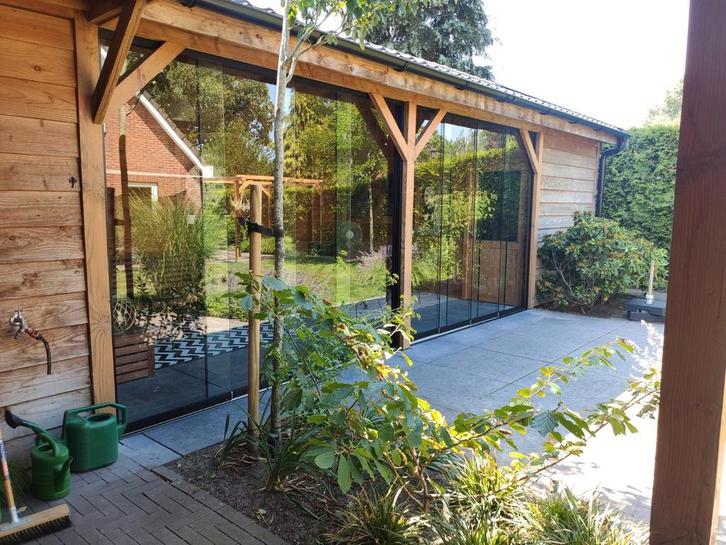 Glazen schuifwanden inclusief montage, Tuin en Terras, Tuinhuizen, Nieuw, Tuinhuis, Metaal, 250 tot 500 cm, 3 ramen of meer, Ophalen of Verzenden