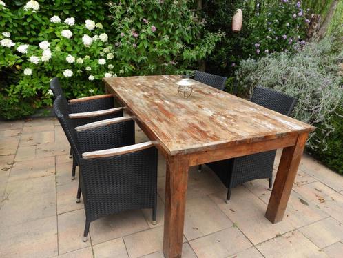 tuinset ; tafel met 6 stoelen, Tuin en Terras, Tuinsets en Loungesets, Gebruikt, Tuinset, Wicker, 6 zitplaatsen, Eettafel, Stoel
