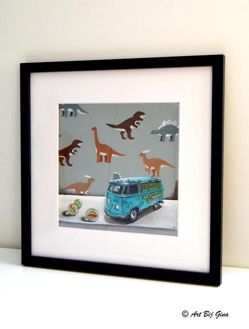 Vintage speelgoed V.W busje (Corgi) op doek in een lijst, Antiek en Kunst, Kunst | Schilderijen | Modern, Ophalen of Verzenden