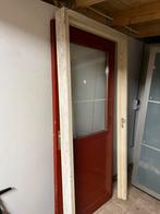 Houten schuurdeur incl. raam en kozijn, Doe-het-zelf en Verbouw, Kozijnen en Schuifpuien, 75 tot 150 cm, Gebruikt, Deurkozijn