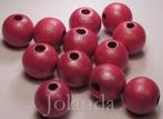 0248 Mooie Donker Roze Glimmende Houten Kralen (12 mm), Verzenden, Nieuw, Kraal
