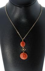 Bloedkoraal antieke bouton ketting hanger 14k goud groot, Sieraden, Tassen en Uiterlijk, Antieke sieraden, Ophalen of Verzenden