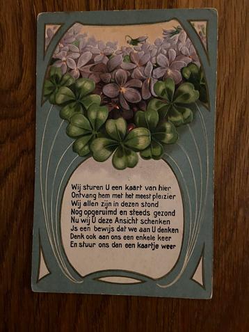 Oude ansichtkaart ansicht kaart met klavertjevier beschikbaar voor biedingen