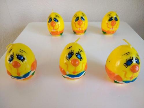 6 x kaars paasei met gezichtje geel ei Pasen, Diversen, Pasen, Nieuw, Ophalen of Verzenden
