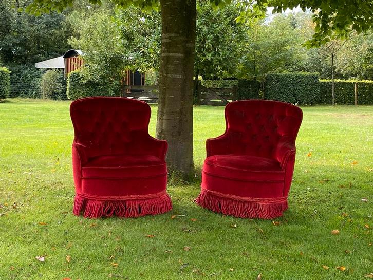 Twee kleine fluwelen fauteuils, Huis en Inrichting, Fauteuils, Gebruikt, Stof, 50 tot 75 cm, Minder dan 75 cm, Ophalen
