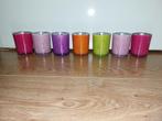 Gekleurde waxinelichthouders windlichtjes roze paars groen, Ophalen of Verzenden, Zo goed als nieuw