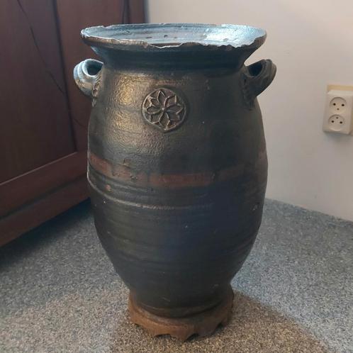 oude bruine stenen pot met 2 handvatten, vloervaas, Antiek en Kunst, Antiek | Vazen, Ophalen