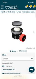 Ruimtebesparend click sifon 6,7cm chroom voor wastafel, Ophalen of Verzenden, Nieuw, Chroom, Wastafel