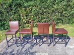 Barkrukken bruin leer 4x, Huis en Inrichting, Barkrukken, Ophalen, Gebruikt, Met voetsteun, 60 tot 90 cm