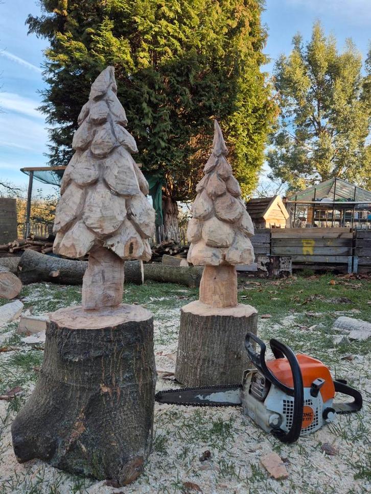 Houten Kerstboom Kettingzaag Kunst, Tuin en Terras, Tuinbeelden, Nieuw, Overige typen, Hout, Ophalen of Verzenden