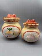 Set vintage voorraadpotten ui & knoflook strik, Ophalen of Verzenden