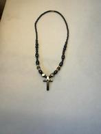 Zwarte minerale Shungite Ketting met Kruis Hanger, Sieraden, Tassen en Uiterlijk, Kettingen, Met hanger, Verzenden, Zwart, Zo goed als nieuw